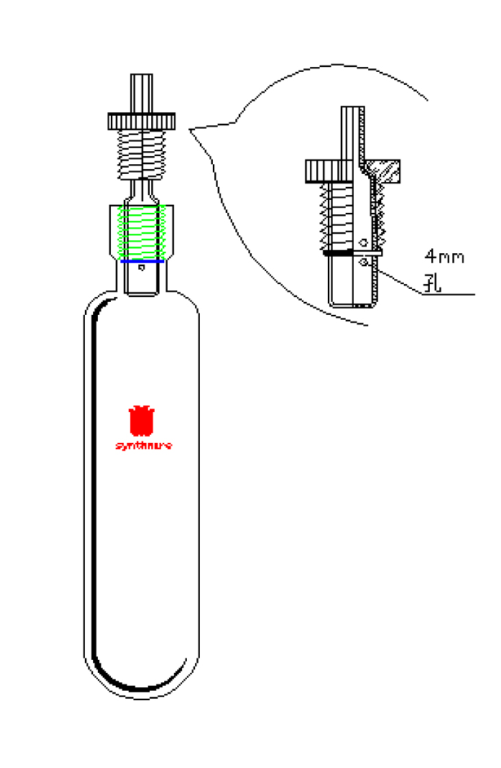 P240006,厚壁耐压瓶，具导气/真空接口，容量：120，外径*长度：46*130MM