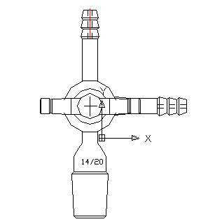 A681420,三通接头,外磨口:14/20,具2mmT型三通四氟节门